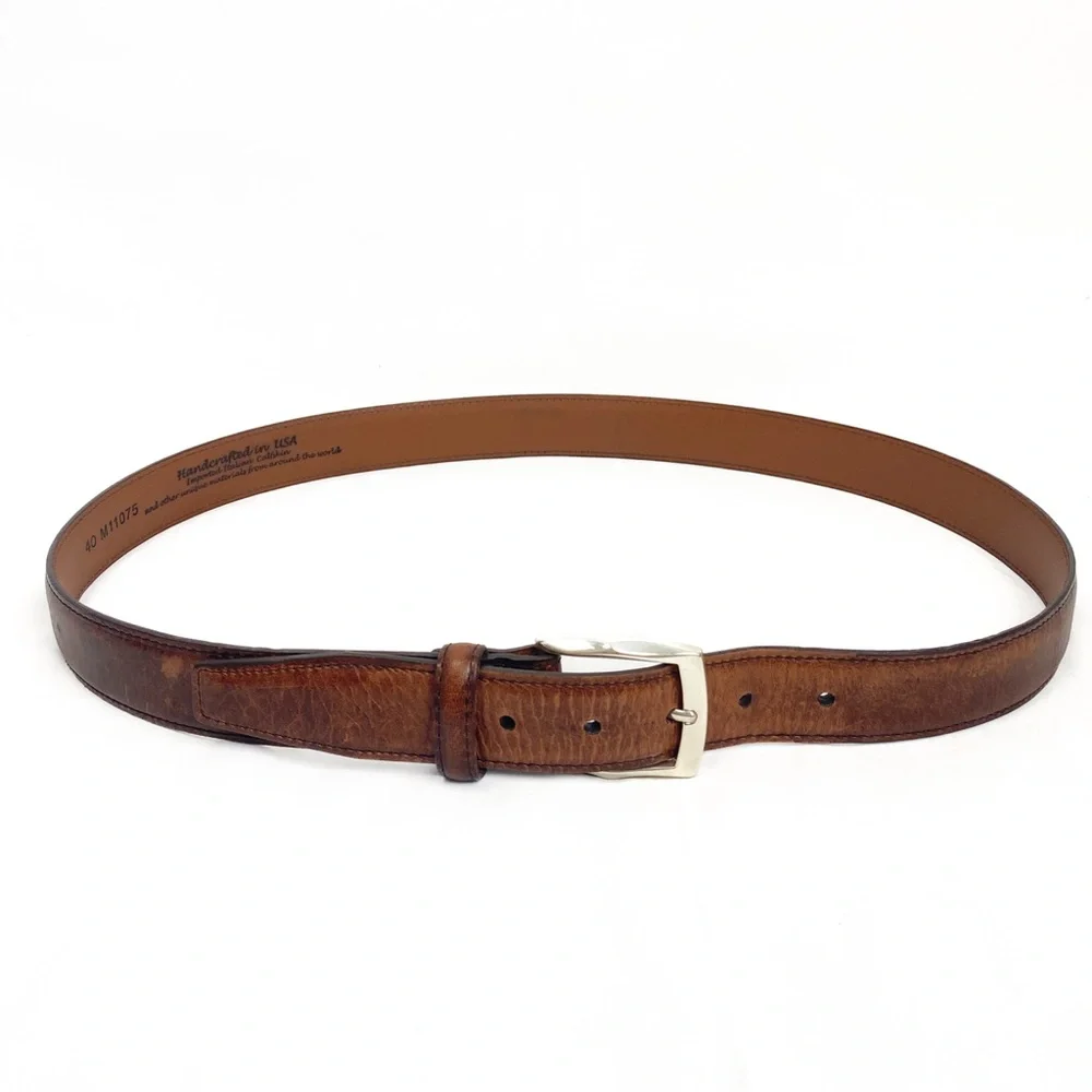 Brighton Mens Leather Belt 40 Brown Handcrafted Italian Calfskin Classic Work